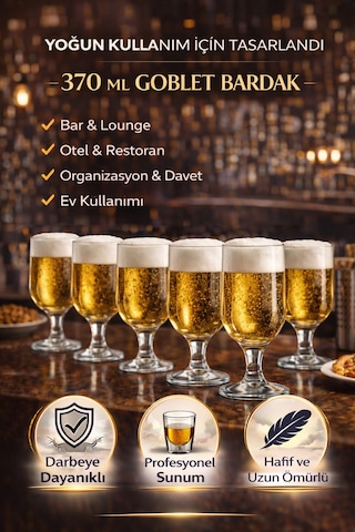 Kırılmaz Polikarbon Goblet Bardak 370 Ml Cam Görünümlü Bira & Kokteyl Kadehi Şeffaf
