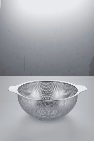 Oms Collection Perla Ayaklı %100 Paslanmaz Çelik İnce Delikli Süzgeç 7504 - 18 Cm - Gümüş
