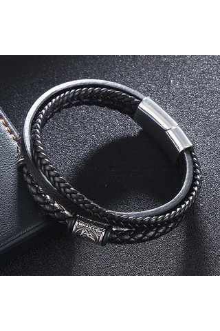 Erkek Kadın Çok Katmanlı Moda Örgülü Deri Bileklikler Paslanmaz Çelik Tokalı Kurukafa Bilezik Hediyeler Mavi