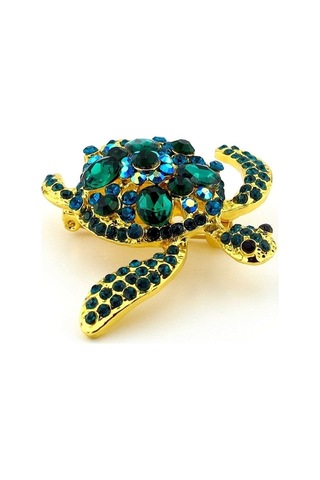 Solfera Su Kaplumbağası Yeşil Mavi Tonlar Zirkon Taşlı Broş Rz174