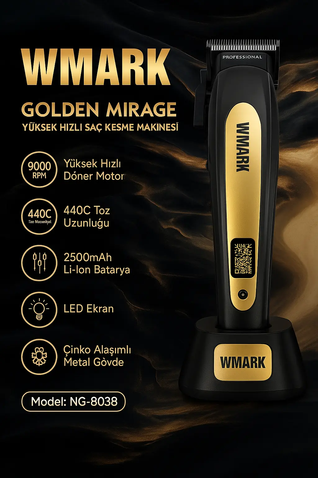 Wmark Ng-8038 High Speed Pro Clipper 5 Kademe Ayarlanabilir Uzunluk 3-4 Saat