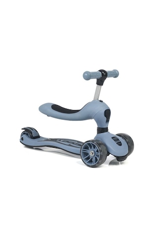 Smart Oturaklı Çocuk Scooter 3 Tekerlekli Işıklı Ledli Scooter Yükseklik Ayarlı 1-5 Yaş Mavi
