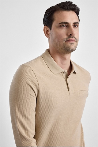 Süvari Bej Regular Düz Fermuarlı Polo Yaka Sweatshirt Sw2013700028-bj3