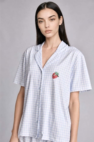 Defacto Regular Fıt Şortlu Kısa Kollu 2li Kareli Softshell Açık Mavi Pijama Takımı H6375ax26hsbe250 Mavi-be250