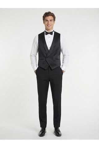 Kip Siyah Slim Fit Klasik Dokuma Yelek Siyah -