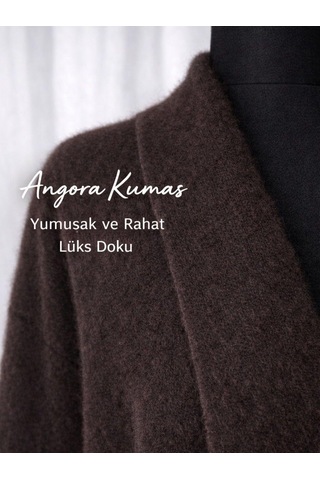 Nirva Butik Kadın Uzun Salaş Yumuşak Dokulu Angora Kumaş Hırka Koyu Kahverengi