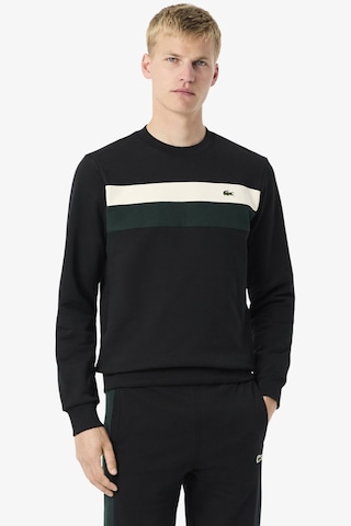Lacoste Men's Classic Fit Colour-block Fleece Hoodie Organik Pamuk Renk Bloklu Bisiklet Yaka Sweatshirt Siyah