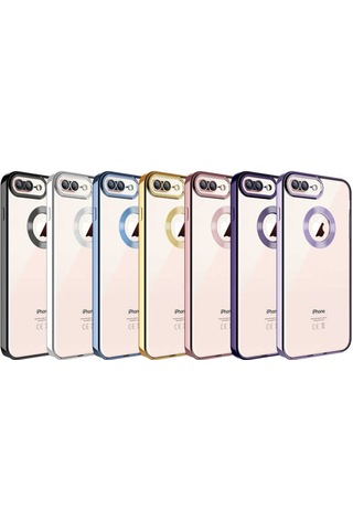 Apple İphone 8 Plus Uyumlu Logo Gösteren Kamera Korumalı Renkli Tasarım Kılıf