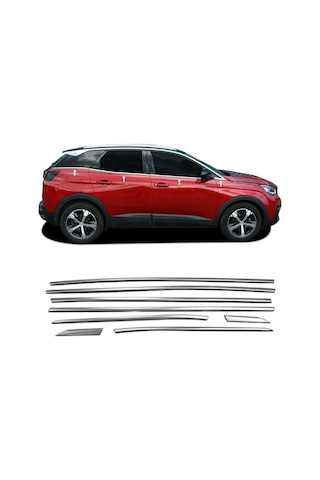 Peugeot 3008 Krom Cam Alt Çıtası 2016-2024 8 Parça