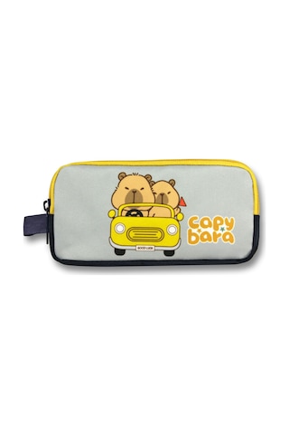 Capybara İki Bölmeli Capybara Seyahatte Sarı - Siyah Unisex Kalem Çantası - 6220