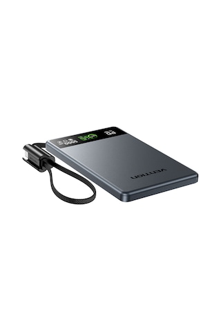 Vention Ultra Slim Serisi 5000mah Powerbank 15w Manyetik Kablosuz Şarj 2xusb-c Tft Ekran Dahili Askı Kablolu Gri
