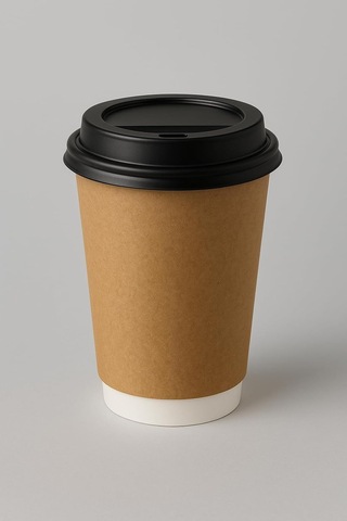 14 Oz Double Wall Kraft Görünüm Karton Bardak + Siyah Kapaklı 25'li Diğer