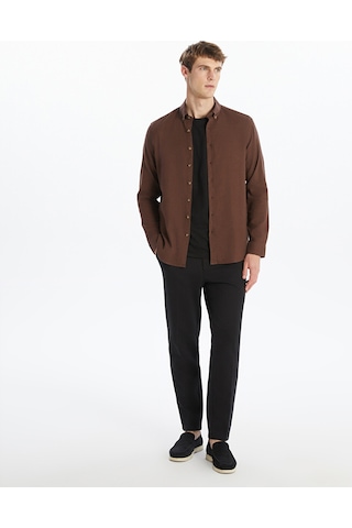 Lcw Vision Kahverengi Slim Fit Uzun Kollu Armürlü Erkek Gömlek