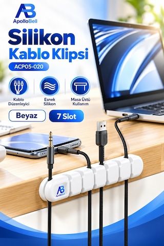 Apollobell Acp05-020 Ab 7 Yuvalı Bilgisayar Kablo Klipsi Ve Silikon Kablo Tutucu Düzenleyici.