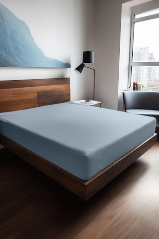 Soley Mix & Match Plain %100 Pamuk Çift Kişilik 140 X 200 Ranforce Lastikli Çarşaf Mavi