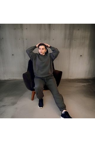 Ceyss Design Unisex Üç İplik Şardonlu Sweatshirt Eşofman Takımı-haki Haki