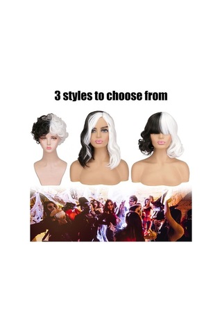 Novahub Siyah-beyaz Dalgalı Kadın Peruk, Kadılar Bayramı Cosplay İçin Sihirli Saçlar