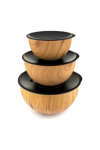 Bambum Rose Wood 3'lü Metal Karıştırma Kabı - Kahverengi