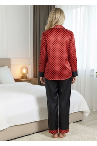 Sistina Siyah-kırmızı - 846 - Saten Pijama Takımı - 1621 - - Kmrsfres - Beden L