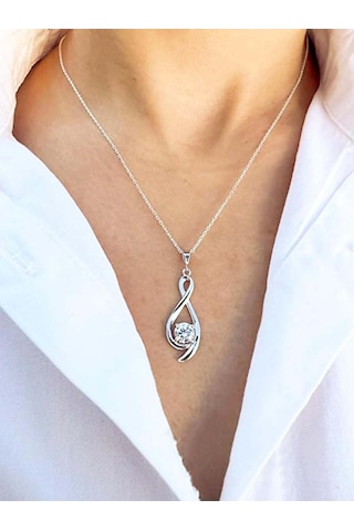 Brezza Lusso Jewelry Gümüş Zirkon Taşlı Sonsuzluk Kadın Kolyesi 45 CM