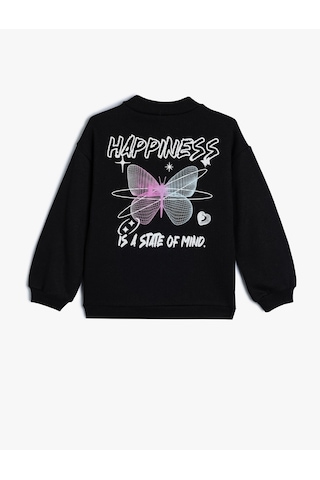 Koton Sweatshirt Kelebek Baskılı Bisiklet Yaka Uzun Kollu Şardonlu Siyah 5wkg10272ak Siyah