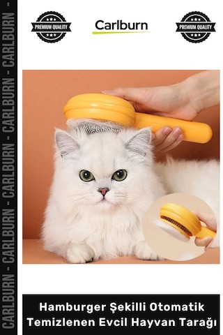 Petshop Kedi Köpek Tüy Toplama Masaj Hamburger Şekilli Otomatik Temizlenen Evcil Hayvan Tarağı