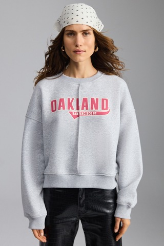 Grımelange Daleska Kadın Organik Pamuklu Yumuşacık Önü Kesikli Baskılı Yuvarlak Yaka Grimelanj Sweatshirt