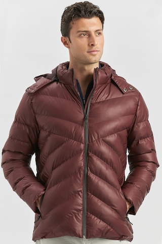 İmza Dolumlu Çıkarılabilir Kapüşonlu Astarlı Slim Fit Dar Kesim Casual Mont 1007245151-bordo Bordo