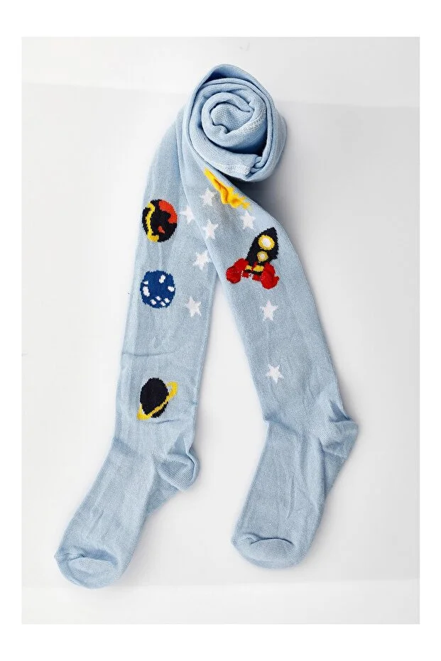 Veraye Socks Erkek Külotlu Çorap Uzay Tema Desen Pamuklu 3'lü Siyah-turkuaz-mavi