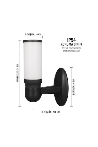 Zita Kule Aplik Dış Mekan Bahçe Duvar Apliği 34 Cm, Siyah, Ip54 Su Geçirmez, Değiştirilebilir E27 Duy, Paslanmaz Kırılmaz Uv Dayanımlı Gövde, Veranda, Balkon Ve Teras Aydınlatma Lambası Ampul Hariç Diğer