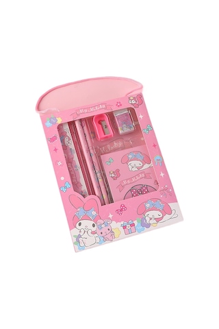 Öğrenci Çocuk Kırtasiye Hediye Kutusu Seti Altı Parça Pembe