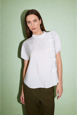 Defacto Relax Fıt Dik Yaka Çizgili Bluz H8744ax26auer105 Ekru-er105