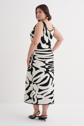 Desenli Triko Elbise-6264 Siyah