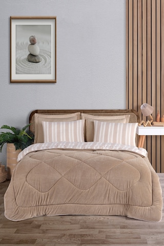 Comfort Set Yeni Nesil Wellsoft Yorganlı 3 Parça Çift Kişilik Soft Line Bej Bej