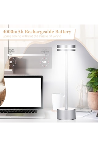 Springsun Neoglint Led Kablosuz Masa Lambası Metal Başucu Gece Lambası Dokunmatik Kontrol Kademesiz Kısılabilir 3 Işık Rengi