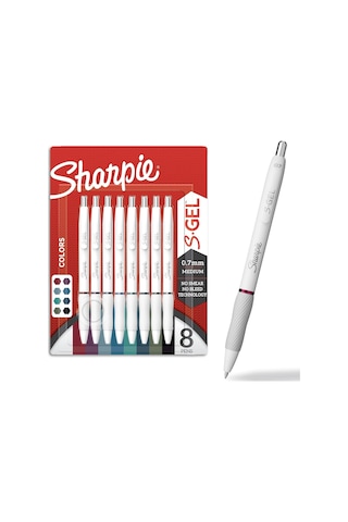 Sharpıe S-jel Kalemler, Moda Varil Jel Kalemler, İnci Beyaz Gövde, Orta 0,7 Mm Nokta, Kalın Mürekkep Renkleri, 8 A Genel