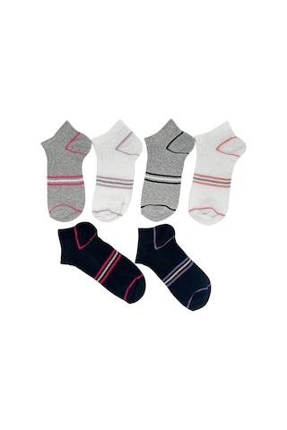 Kadın Topuk Çizgili Taban Lastik Bantlı Patik Çorap 6'çift Çok Renkli