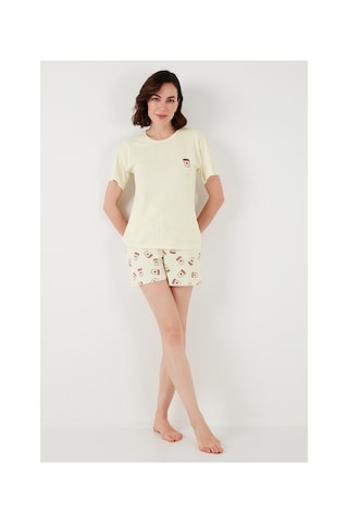 Lela Regular Fit Kısa Kollu Şortlu Bayan Pijama Takımı 65740103 Bej-Pembe