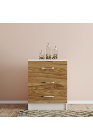 Moxen Mobilya Beyaz-Ceviz 3 Çekmeceli Komodin KMD3002