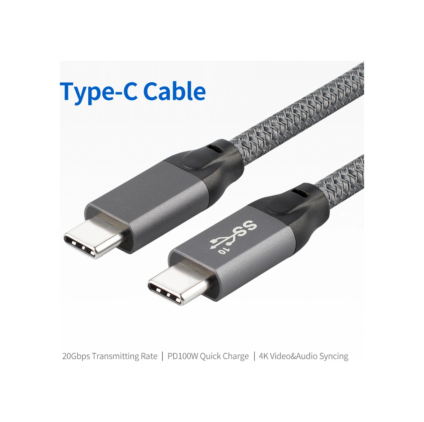Neevoyu Usb 3.2 Type-c Çift Uçlu Kablosu - Pd 100w Hızlı Şarj, 4k Ses-video Aktarımı, Thunderbolt 3 Dış Disk Uyumlu, Gri, 1.5m