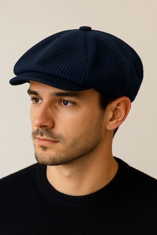Aida Jewelss Kışlık Kadife Ingiliz Kasket Peaky Blinders Model Erkek Kasket Dökümlü Kadife Kasket Lacivert
