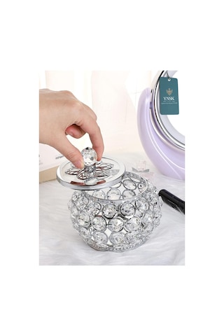 Chacha Home Luxury Lucent Lüks Kapaklı Kristal Mücevher Kutusu, Organizer, Düzenleyici, Şekerlik Küçük Boy Gümüş