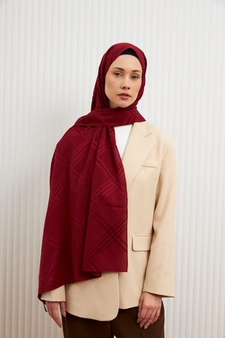 Mirsoy Scarf Aura Desen Pamuk Jakar Şal Bordo