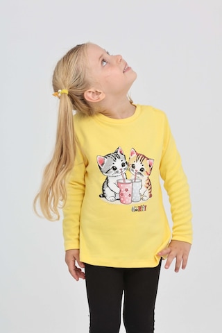 Toontoy Kız Çocuk Regular Fit Bisiklet Yaka Baskılı Sweatshirt - Tk24803 Sarı