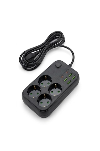 Lunaev Çoklu Priz Uzatma Kablosu 4 Soket + 4 Usb + 2 Type-c Termal Akım Korumalı, Isıya Dayanıklı, 0