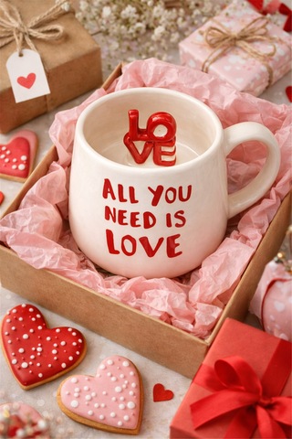 Love Yazılı Seramik Kupa Çok Renkli