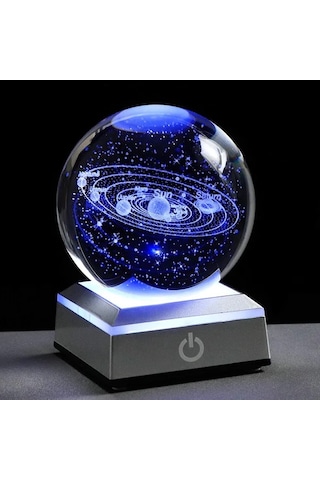 Honeybeeshop 1 Adet 8 Cm Küçük 3d Güneş Sistemi Kristal Topu Led Tabanlı Gece Lambası Ev Dekorasyon Astronomi Hediye Ahşap