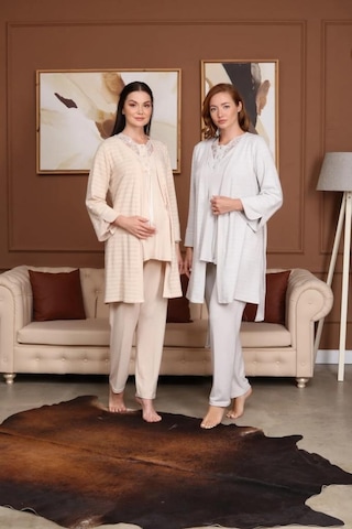 Birolgaye Bone Club 5711 Bej Hamile Lohusa 3 Lü Pijama Sabahlık Tk 001