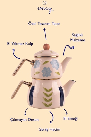 Bloom Emaye Çaydanlık El Yakmayan Kulplu Krem
