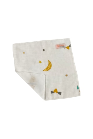 Bezhane Baby %100 Organik Pamuk Muslin Kumaş Bebek Ağız Mendili Güneş Ay Desen 25x25cm Çok Renkli